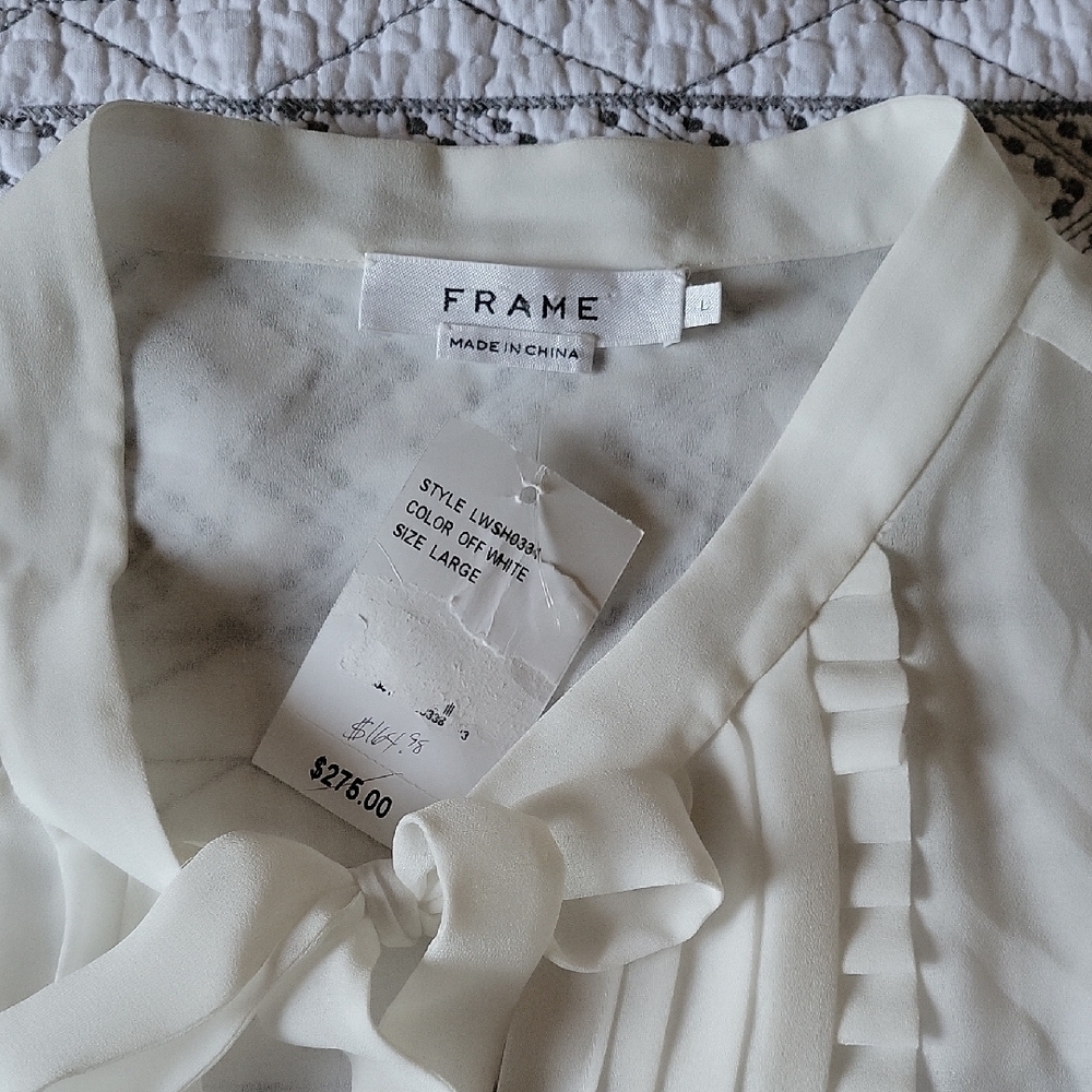 Frame Denim White Pleated Blouse with Bib Collar - Picture 4 of 11